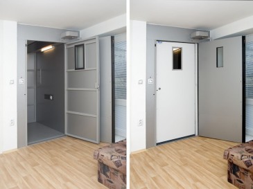 The cabin in the basement - double lift doors provide insulation.